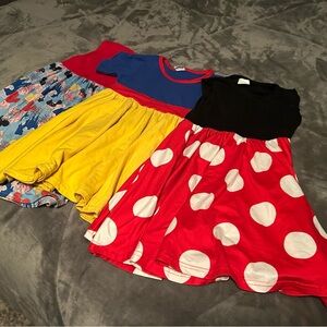 3 cute 4T Disney Dresses. Patterns: Mickey Heads all over, Snow White, & Minnie.